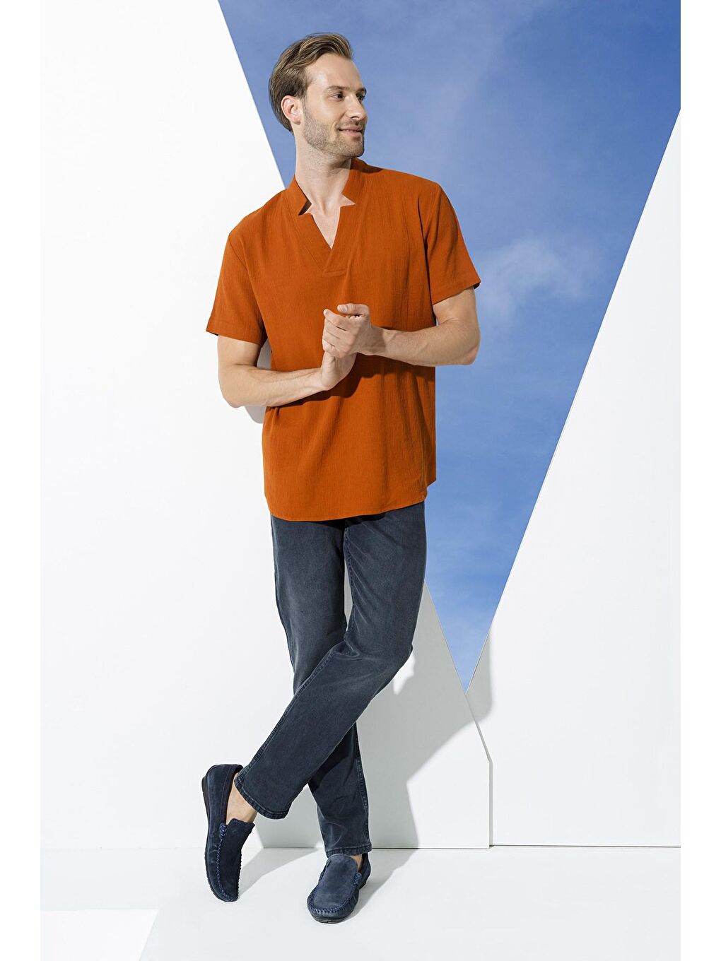 Kahverengi Organik Yıldız Yaka Kiemit %100 Pamuk Gömlek-2