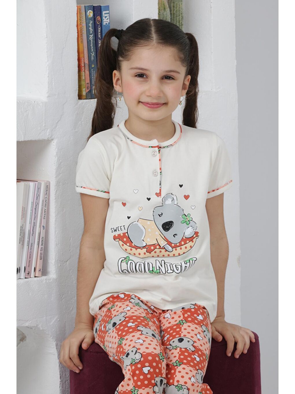 Kapi Kids Ekru Kız Çocuk Ayıcık Baskılı - 2 Düğmeli Pijama Takımı 7-11 Yaş 6065 - 4