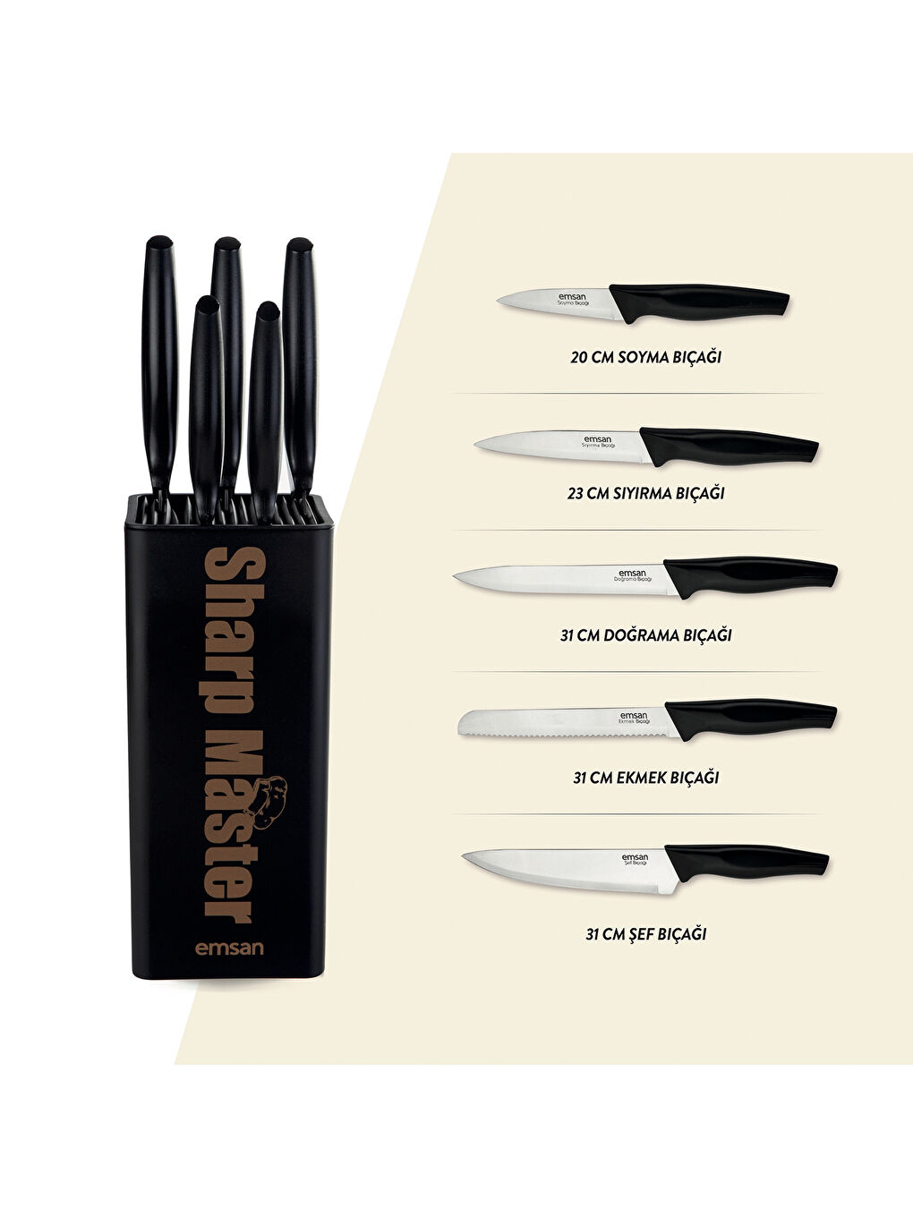 Siyah Sharp Master 6 Parça Bıçak Seti-6