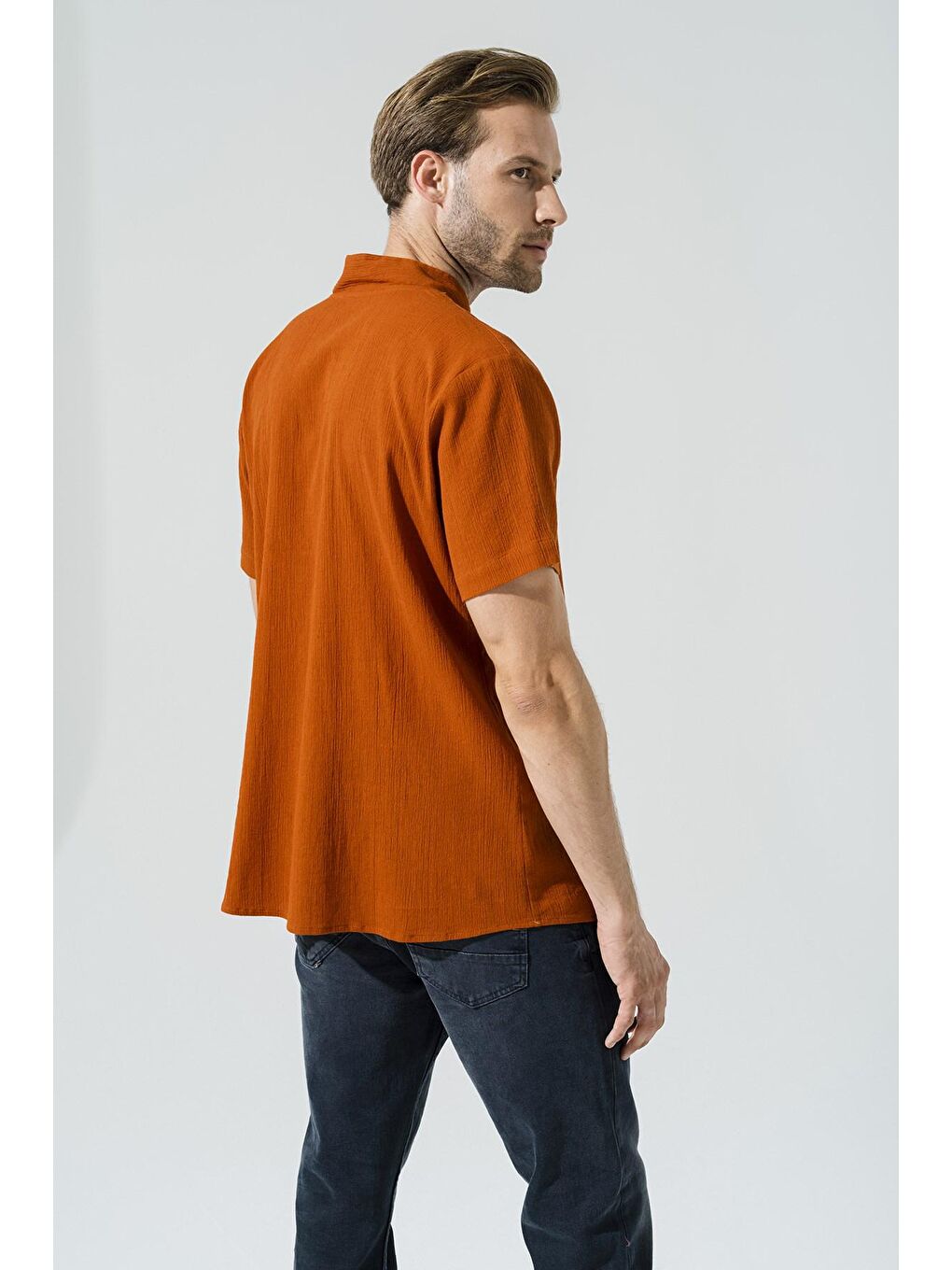 Kahverengi Organik Yıldız Yaka Kiemit %100 Pamuk Gömlek-3