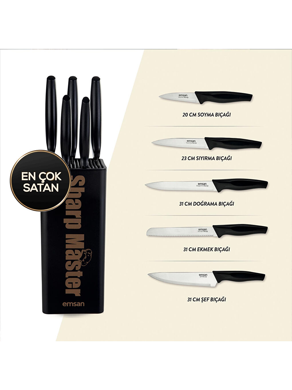 Siyah Sharp Master 6 Parça Bıçak Seti-7