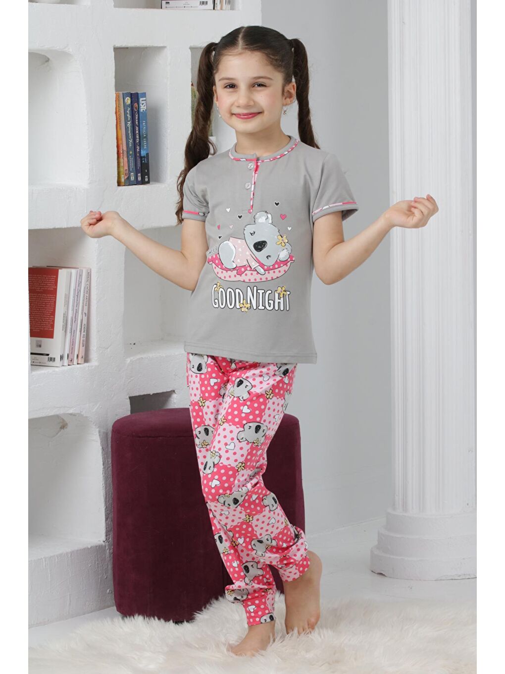 Kapi Kids Gri Kız Çocuk Ayıcık Baskılı - 2 Düğmeli Pijama Takımı 7-11 Yaş 6065 - 2