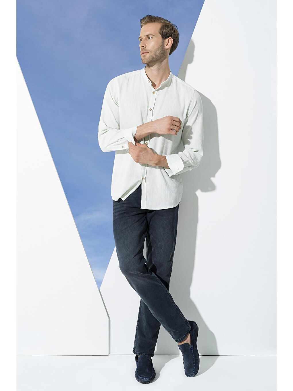 Turkuaz Organik Hakim Yaka Uzun Kol Mint Yeşil Gömlek