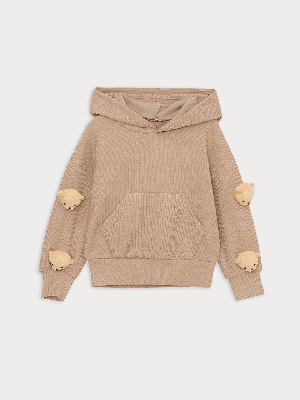 Bej Kız Çocuk Kapüşonlu Ayıcıklı Cepli Beli Lastikli Takım-1