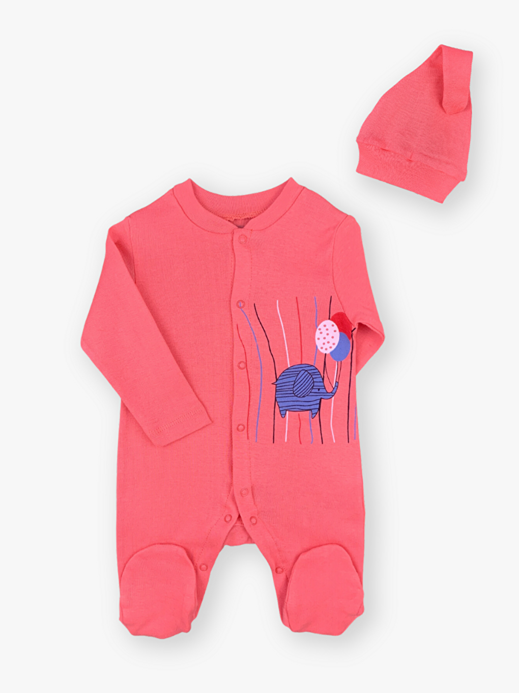 Kırmızı Bisiklet Yaka Uzun Kollu Kız Bebek Tulum ve Bere 2’li Takım