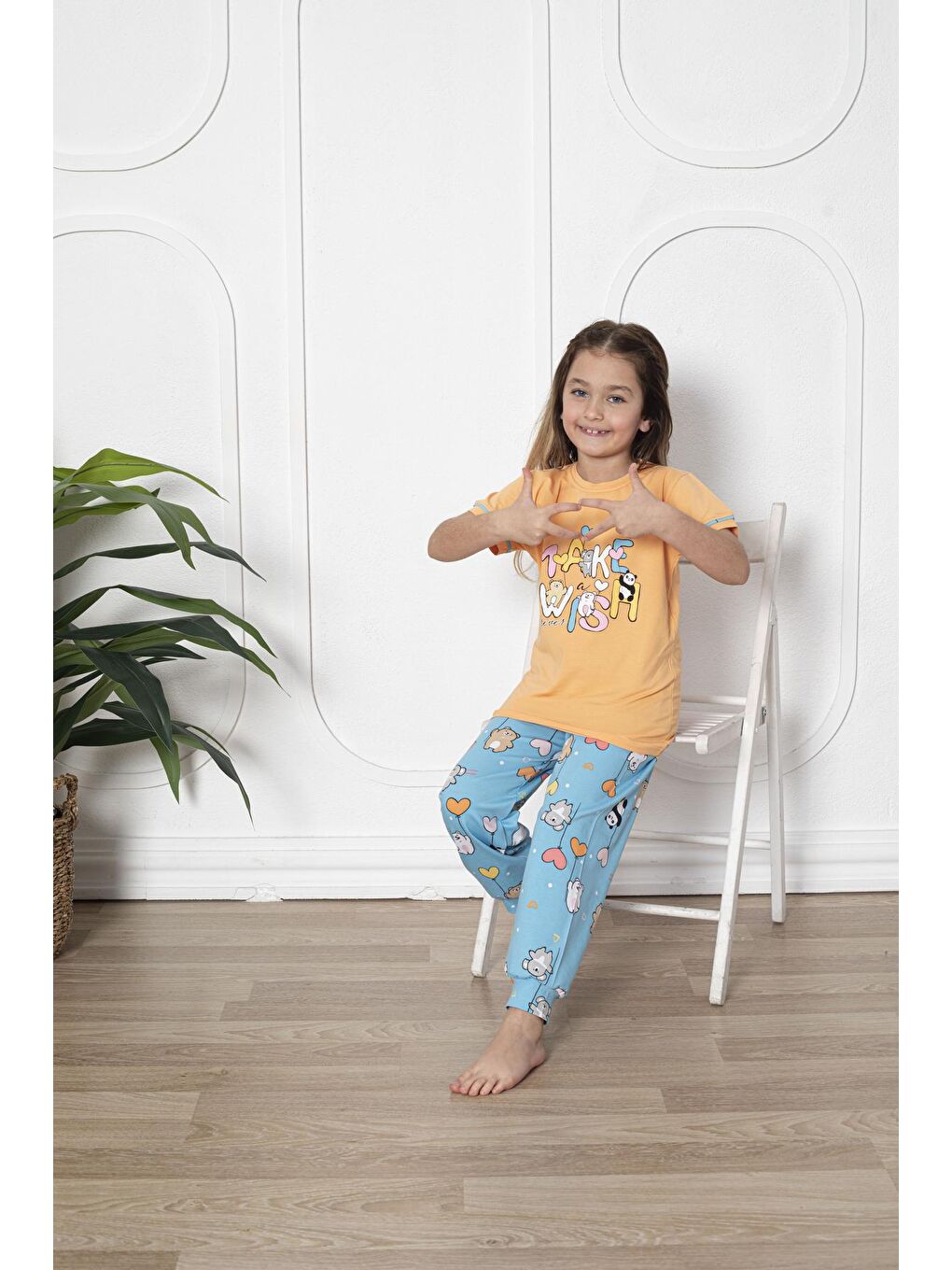 Kapi Kids Hardal Sarı Kız Çocuk Make Wish Pandacık Baskılı Pijama Takımı 11-15 Yaş 6080 - 1