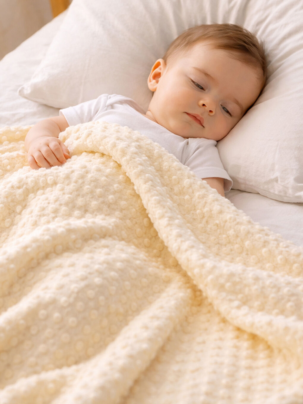Ekru Nohut Dolgulu %100 Welsoft Bebek Battaniyesi Krem-1
