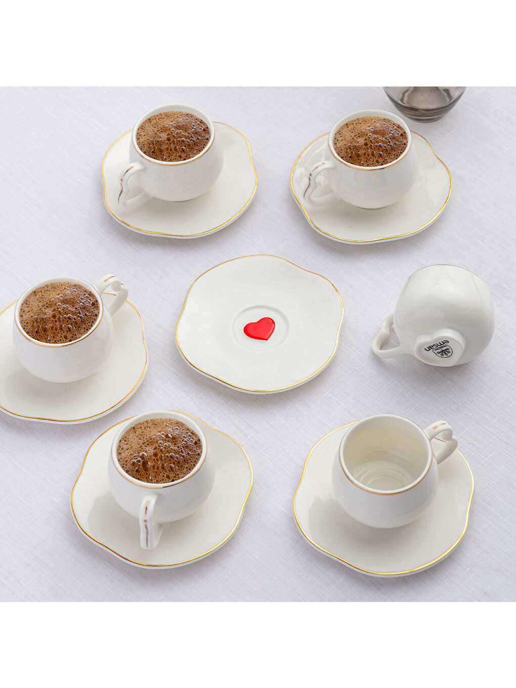 Beyaz Kalpten Kalbe 6 Kişilik Kahve Fincan Takımı 90 ml-7
