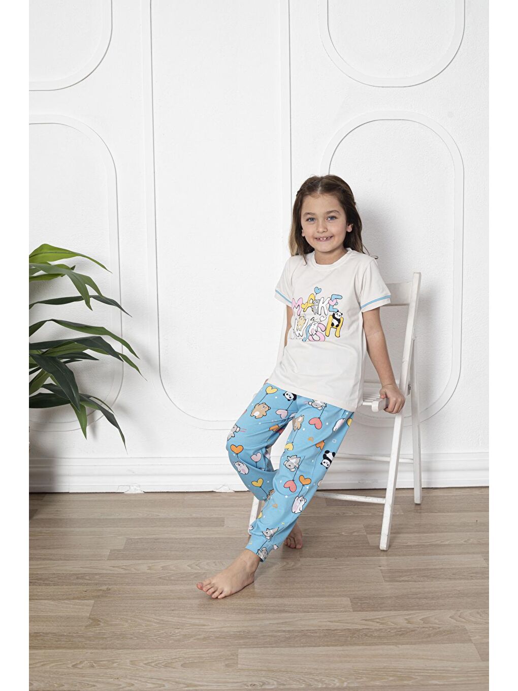 Kapi Kids Ekru Kız Çocuk Make Wish Pandacık Baskılı Pijama Takımı 11-15 Yaş 6080 - 1