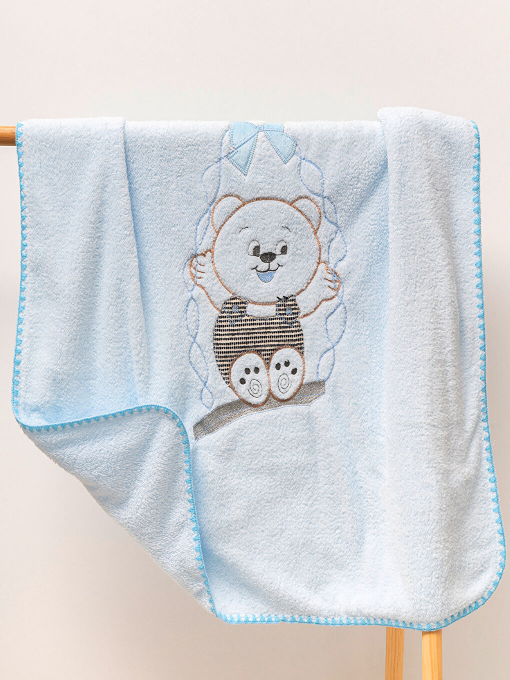 Mavi Çift Katlı Welsoft Salıncak Nakışlı Bebek Battaniyesi MAVİ
