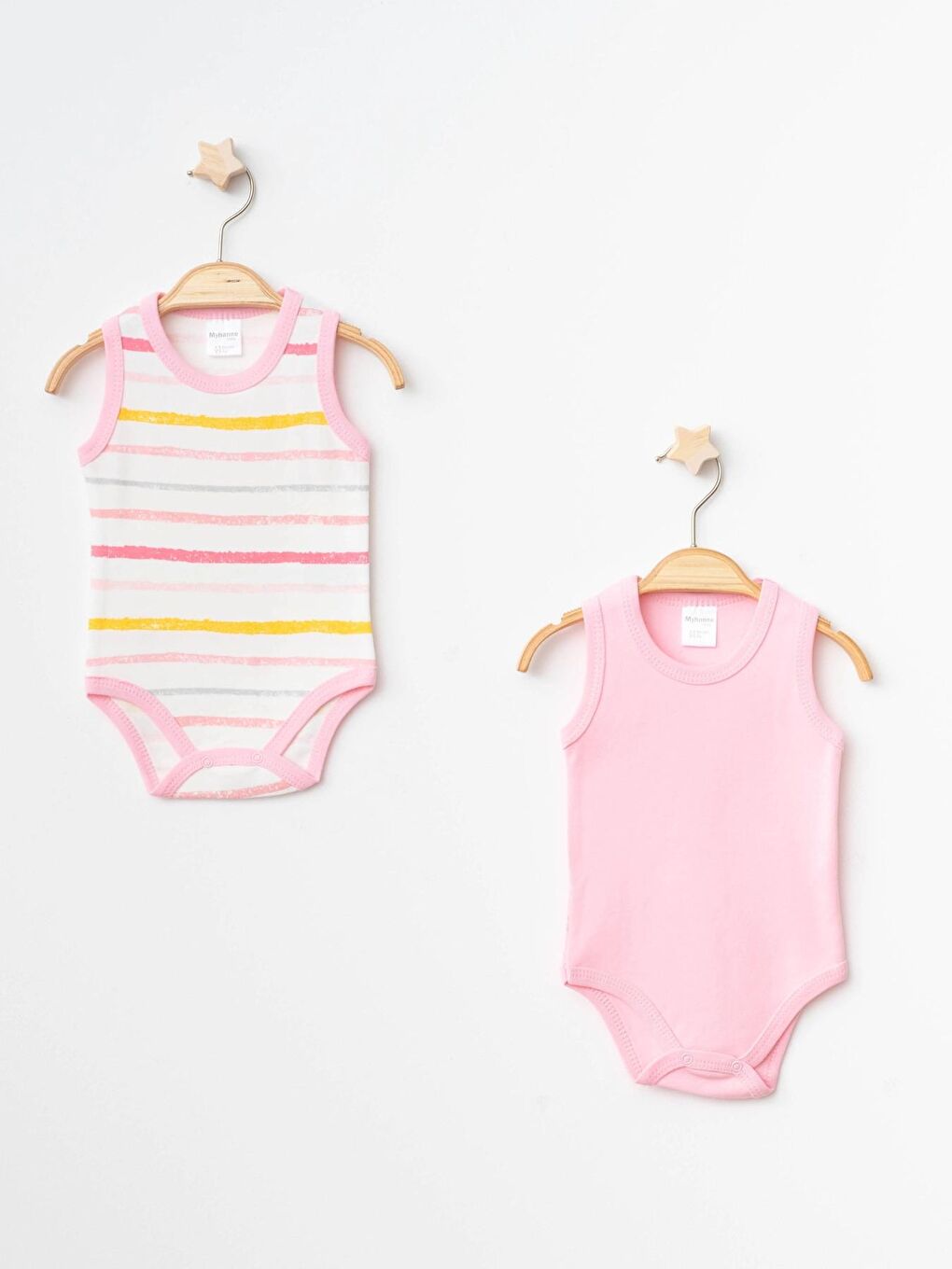 Pembe Çizgili 2'li Askılı Çıtçıtlı Body 9688
