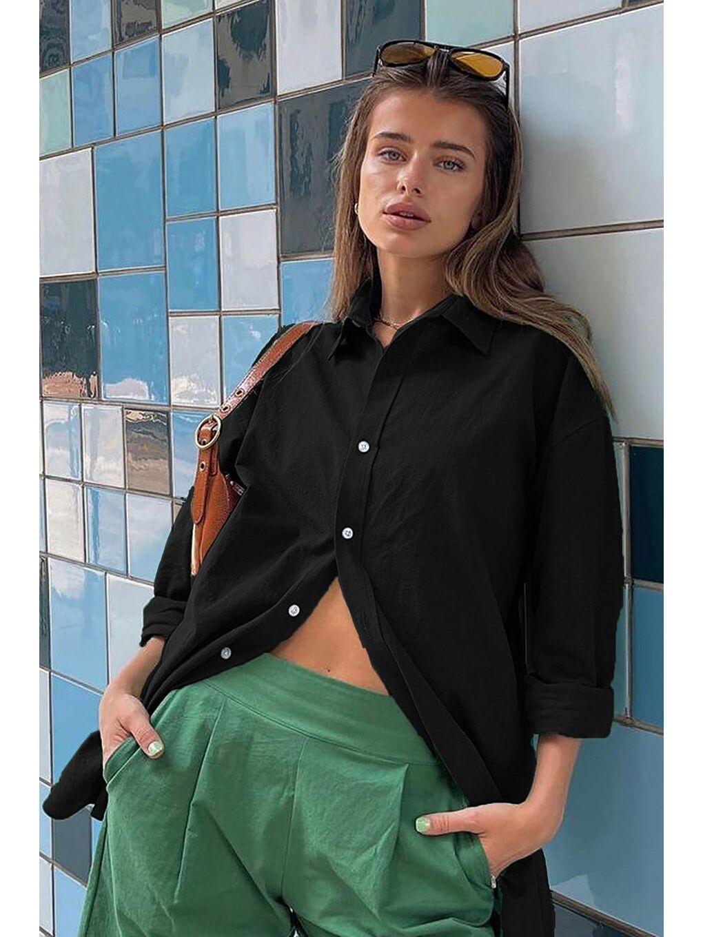 Siyah Oversize Gömlek Mg1369-1