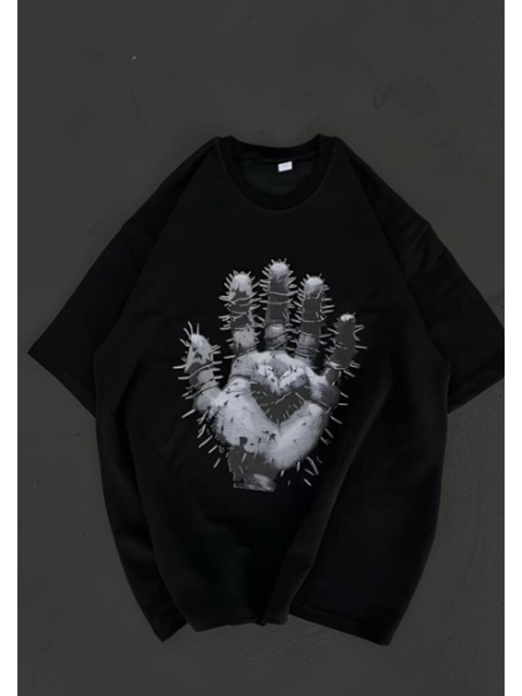 Unisex Bisiklet Yaka Ön Arka Baskılı Oversize Siyah Tişört