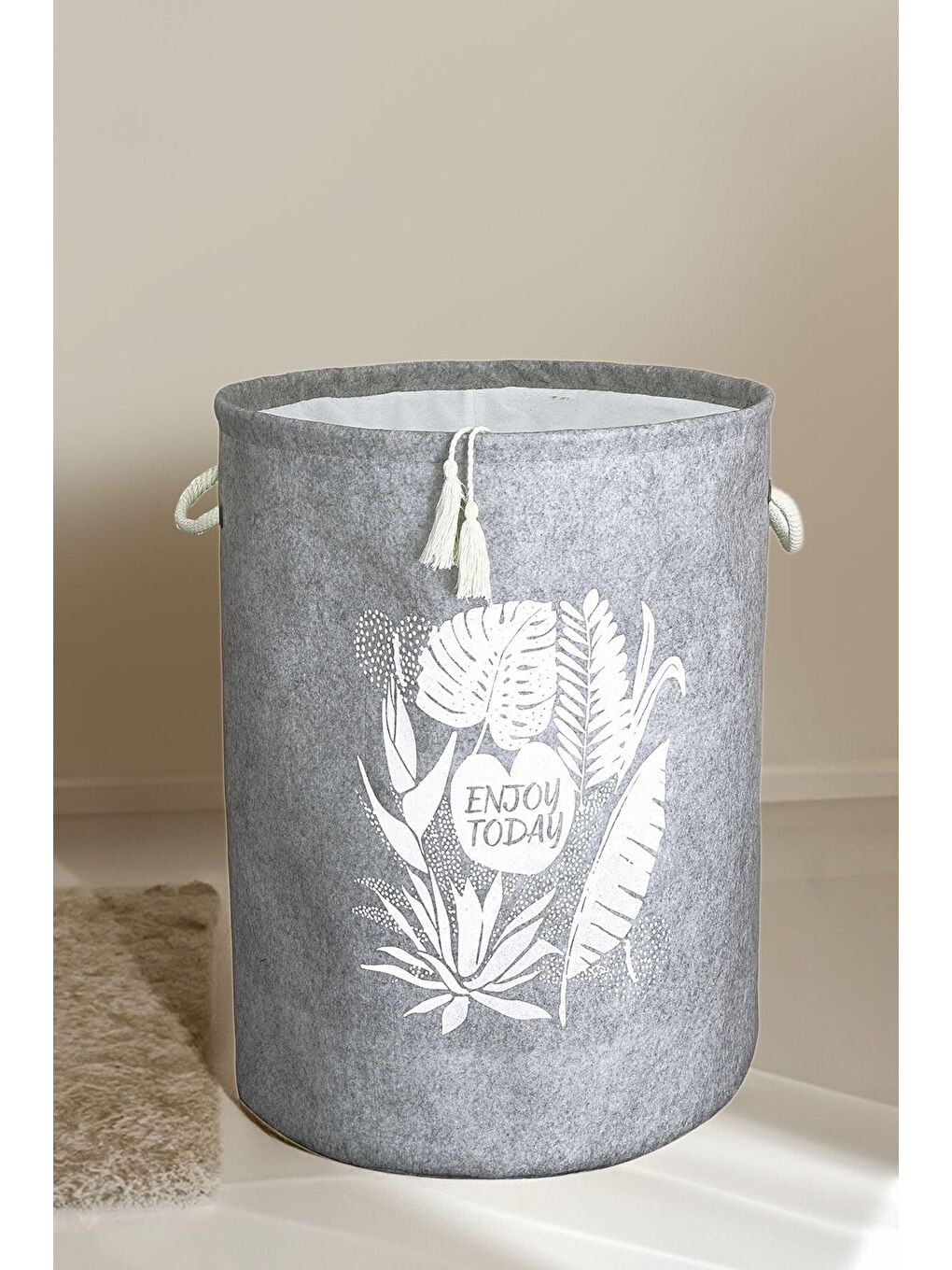 2'li Set Keçe Torbalı Sepet - Çok Amaçlı Kirli Çamaşır Sepeti Organizer Hurç 50 x 35 Cm Bej - Gri-4