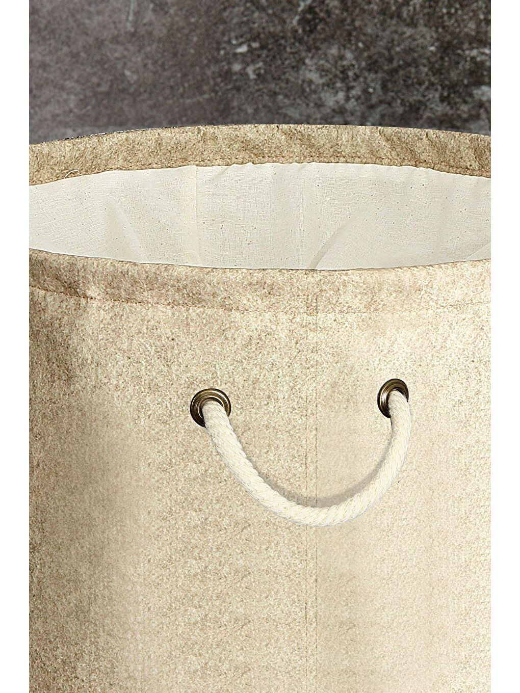 2 Adet Keçe Torbalı Yuvarlak Sepet - Çok Amaçlı Kirli Çamaşır Sepeti Organizer Bej 2 x (35 x 50 cm)-4