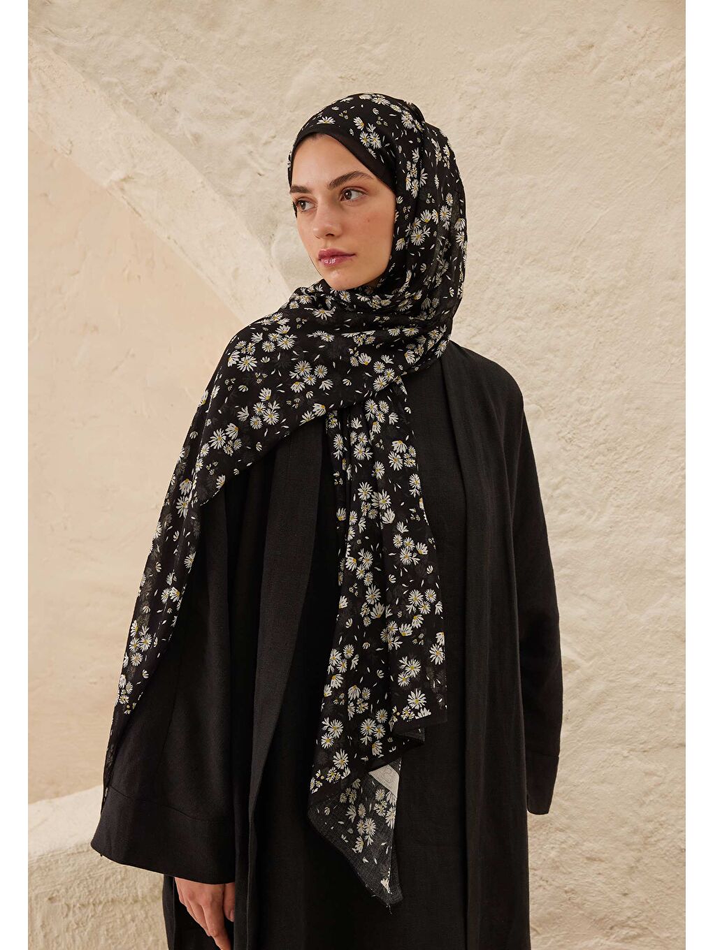 Papatya Desen Rami Şal Siyah-2