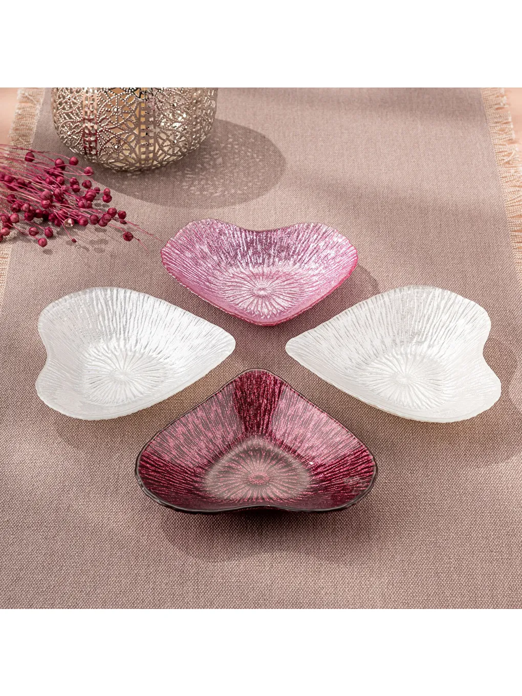 Kırmızı Amore 4 Parça Cam Kase 16 cm-6