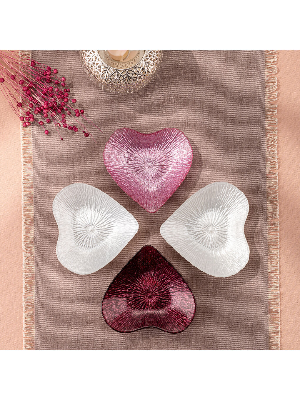 Kırmızı Amore 4 Parça Cam Kase 16 cm-7