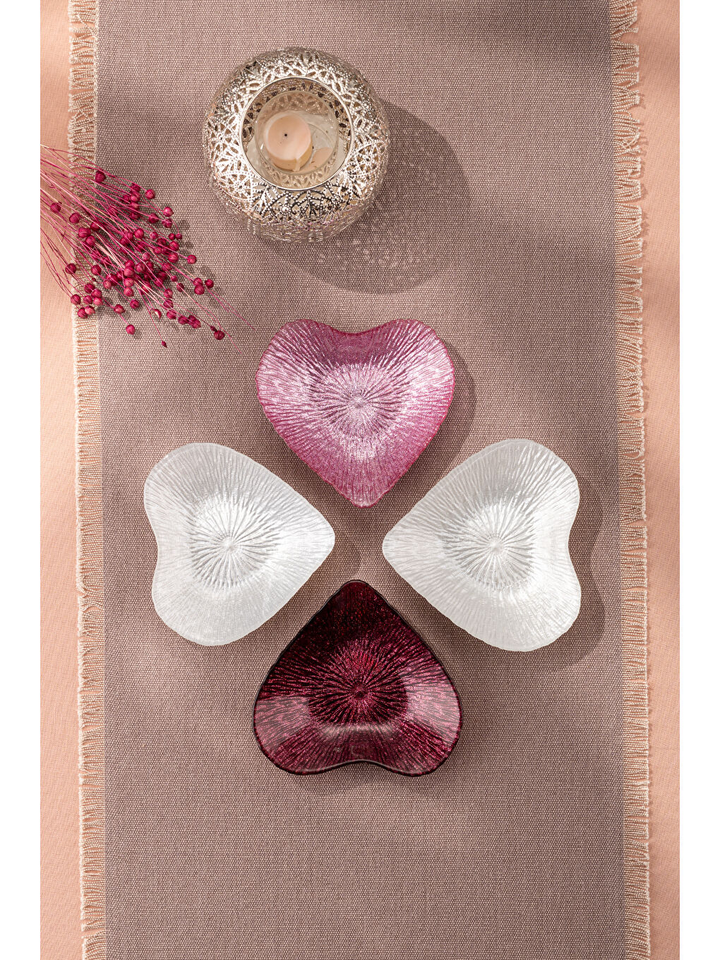 Kırmızı Amore 4 Parça Cam Kase 16 cm-1