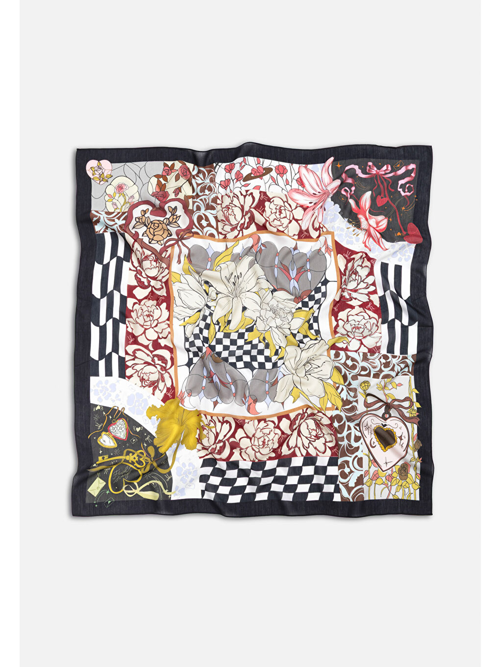 Ekru Black Storm Tales Of Love Desen Floş Viskon Eşarp-4