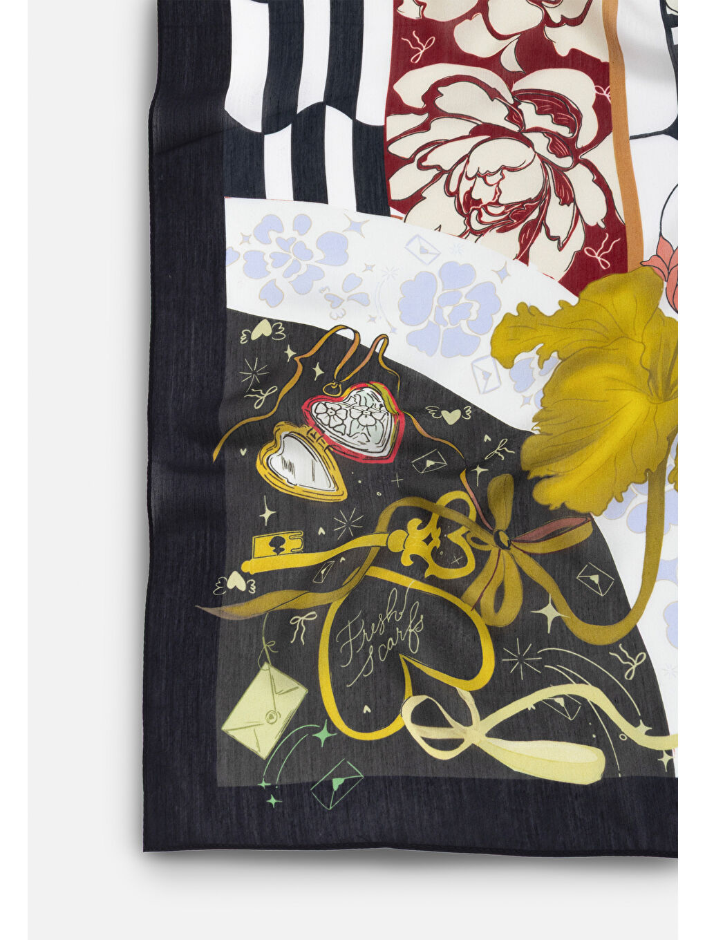 Ekru Black Storm Tales Of Love Desen Floş Viskon Eşarp-5
