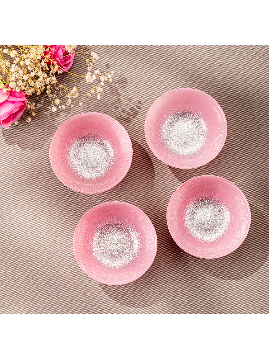 Pastel 4 Parça Cam Kase 10 cm Pembe-6