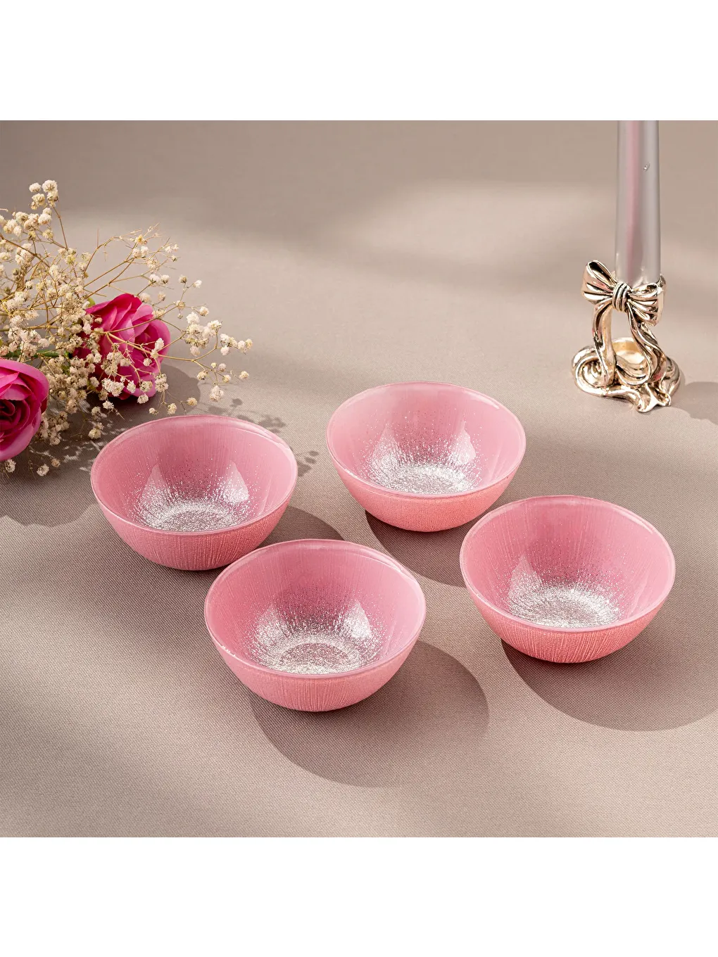 Pastel 4 Parça Cam Kase 10 cm Pembe-7