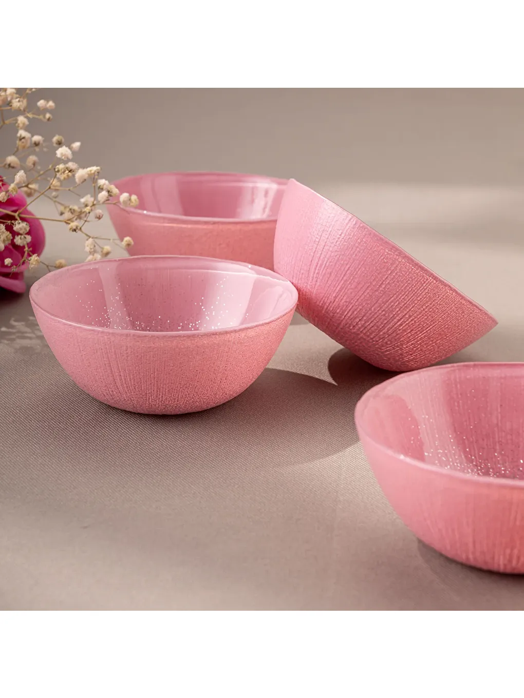 Pastel 4 Parça Cam Kase 10 cm Pembe-8