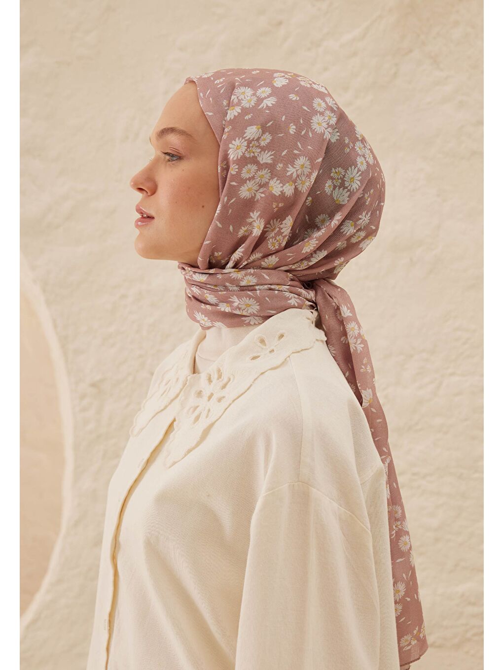 Pembe Papatya Desen Rami Şal Gülkurusu-2