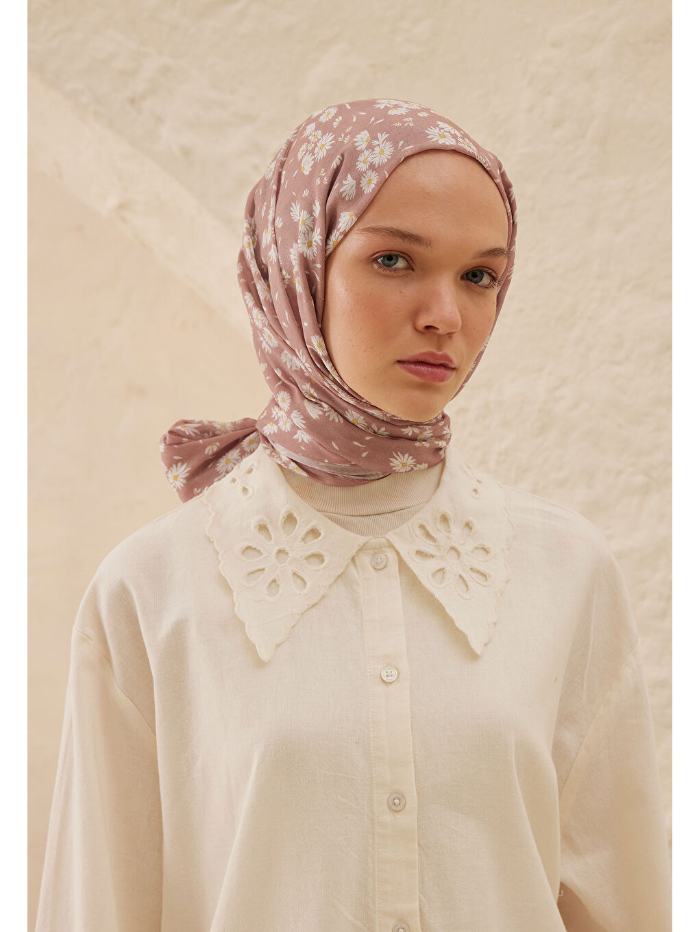 Pembe Papatya Desen Rami Şal Gülkurusu-3