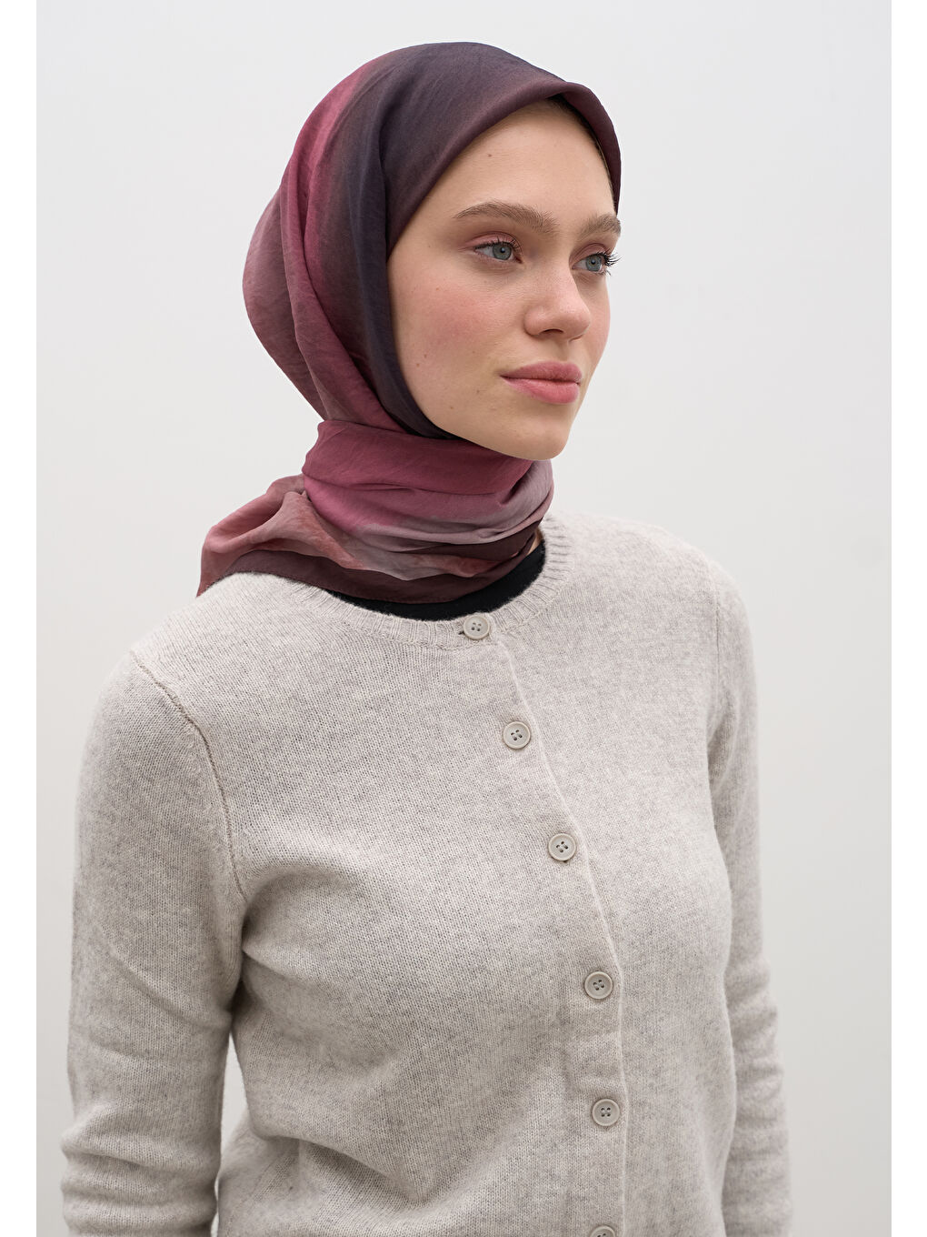 Ombre Desen Pamuklu Viskon Eşarp Bordo