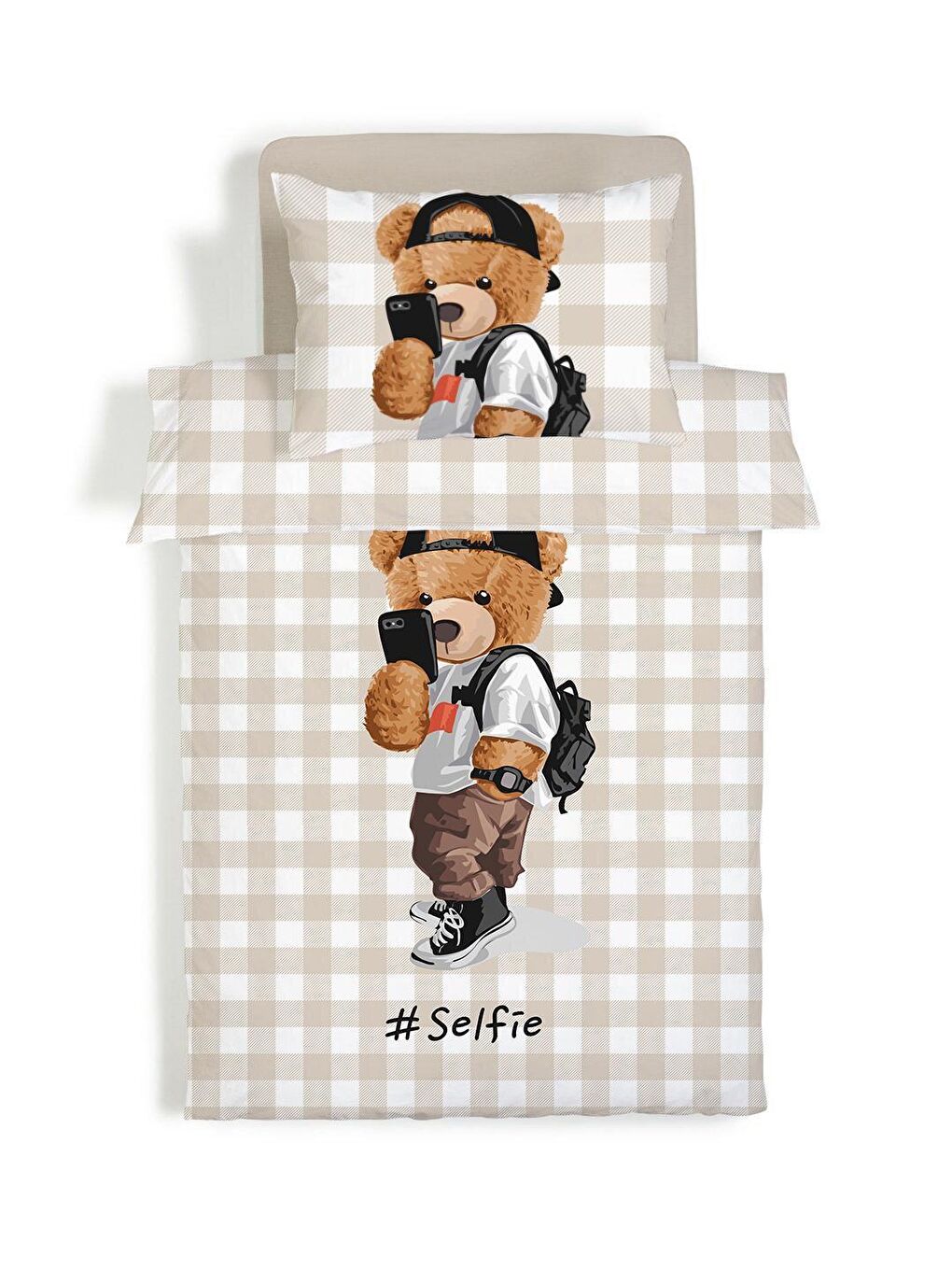 Karışık Çift Taraflı Teddy Desenli Çarşafsız Takım Tek Kişilik Nevresim Takımı 160x220 Cm-2