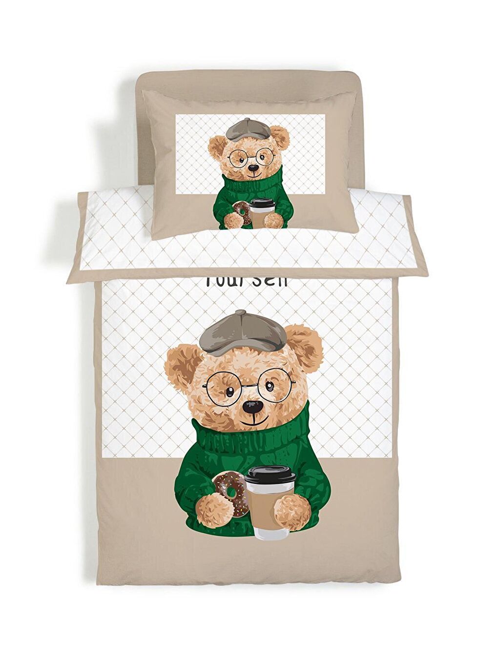 Karışık Çift Taraflı Teddy Desenli Çarşafsız Takım Tek Kişilik Nevresim Takımı 160x220 Cm-2