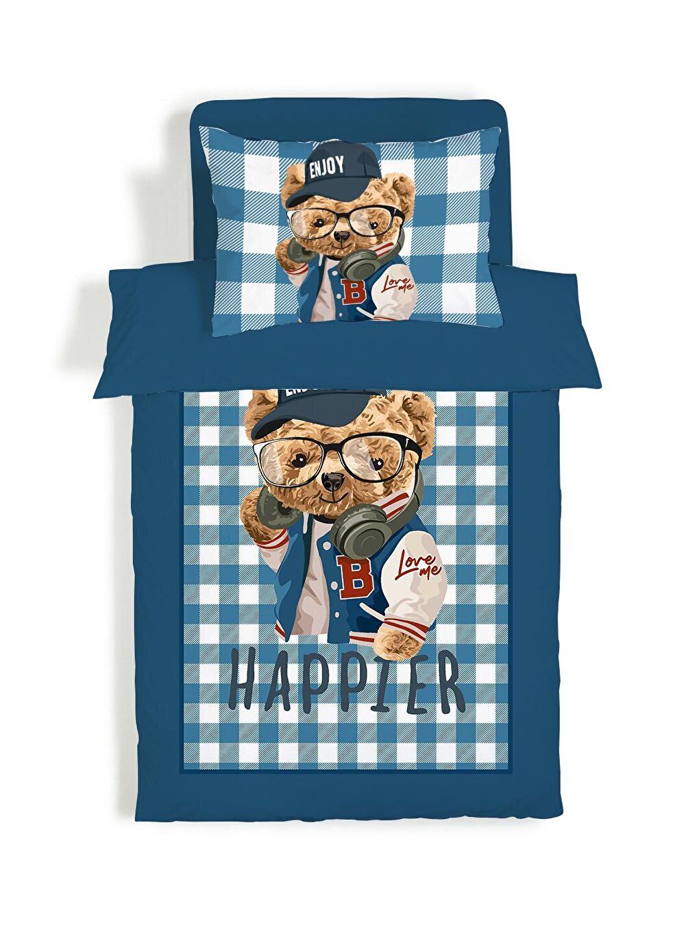 Karışık Çift Taraflı Teddy Desenli Çarşafsız Takım Tek Kişilik Nevresim Takımı 160x220 Cm-2