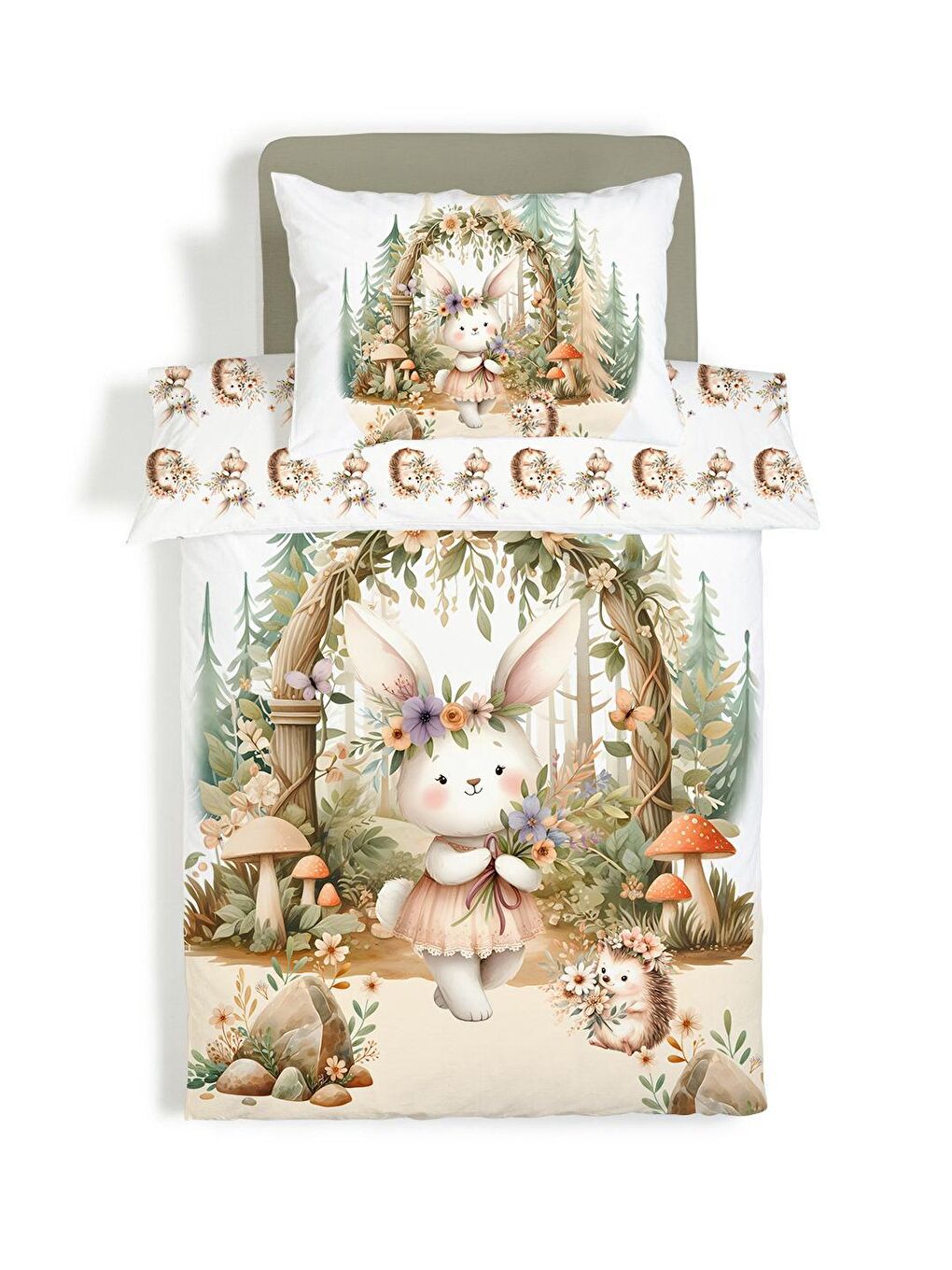 Karışık Sevimli Tavşan Desenli Çarşafsız Tek Kişilik Nevresim Takımı 160x220 cm-3