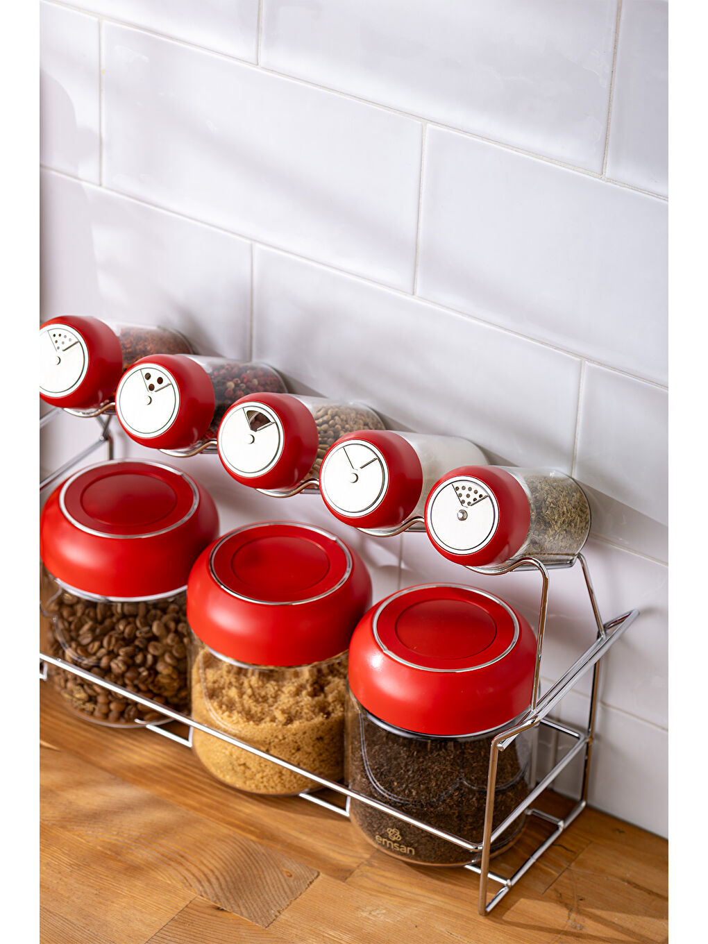 Kırmızı Simple Standlı Baharatlık Seti 8'li-3