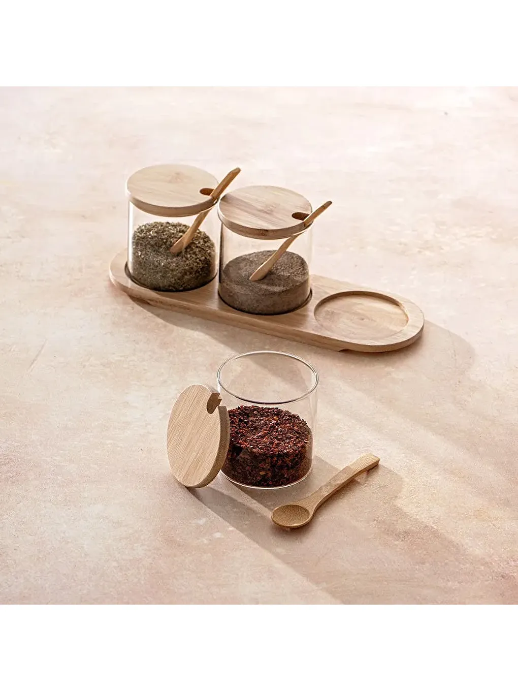 Kahverengi Lia 3'lü Borosilikat Baharat Seti-8