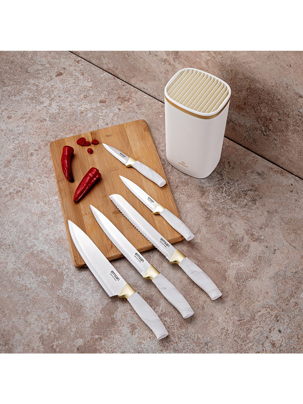 Beyaz Artisan German Steel Bıçak Seti-6