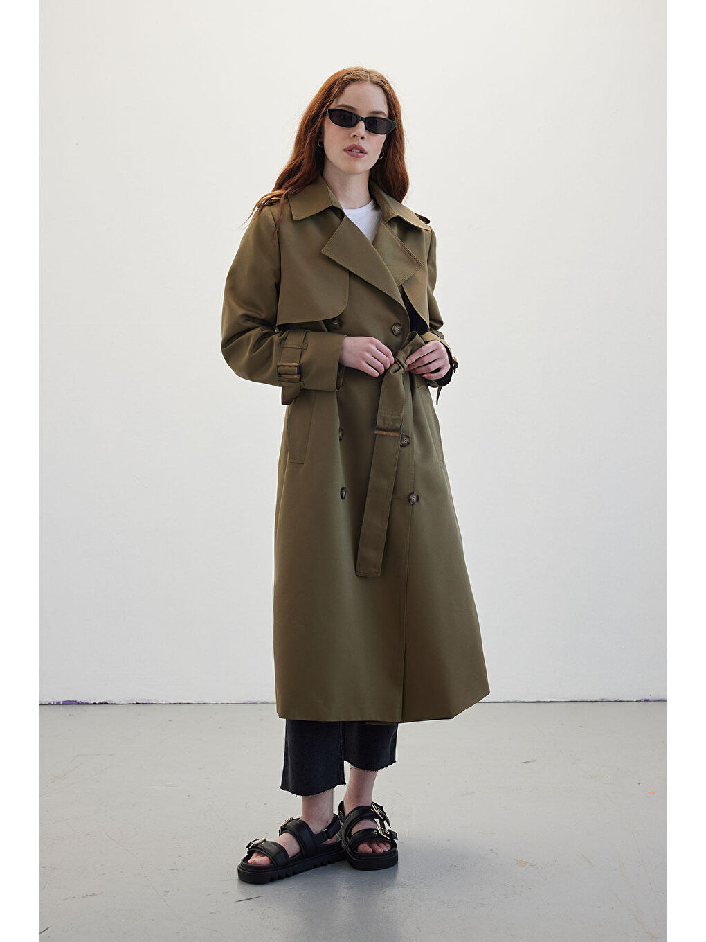 Kruvaze Klasik Trençkot Haki-2