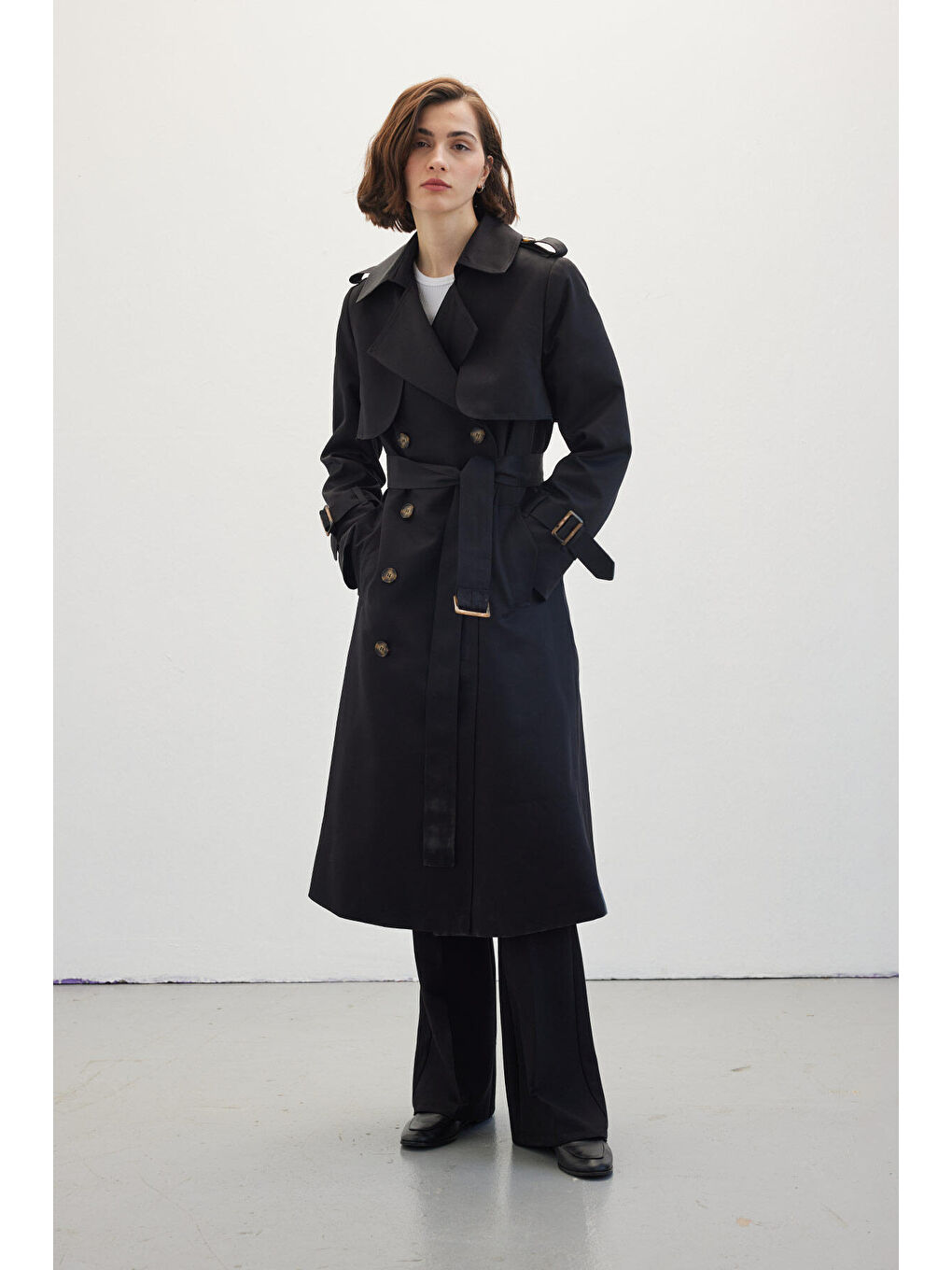 Kruvaze Klasik Trençkot Siyah-1