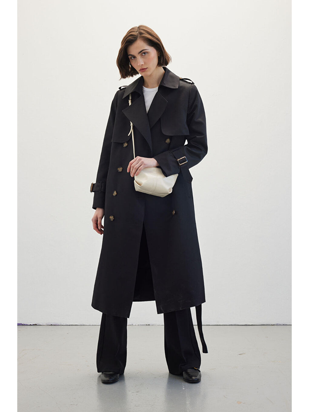 Kruvaze Klasik Trençkot Siyah-2