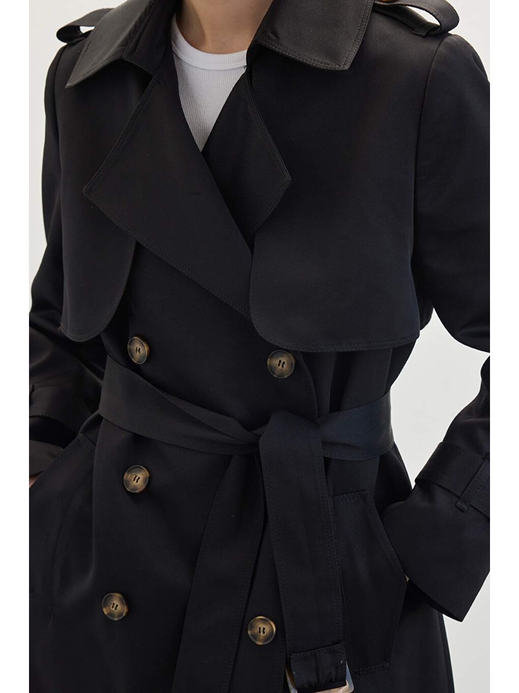 Kruvaze Klasik Trençkot Siyah-3