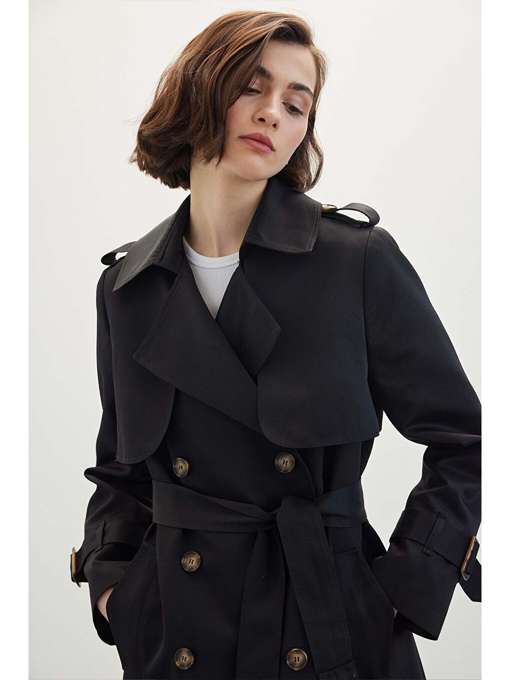 Kruvaze Klasik Trençkot Siyah-4