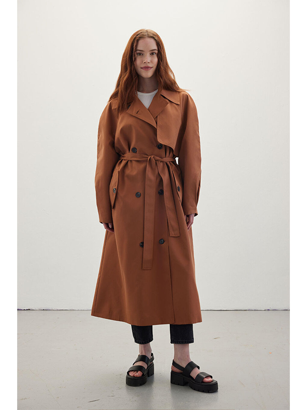 Kahverengi Kruvaze Trençkot Fındık Kabuğu