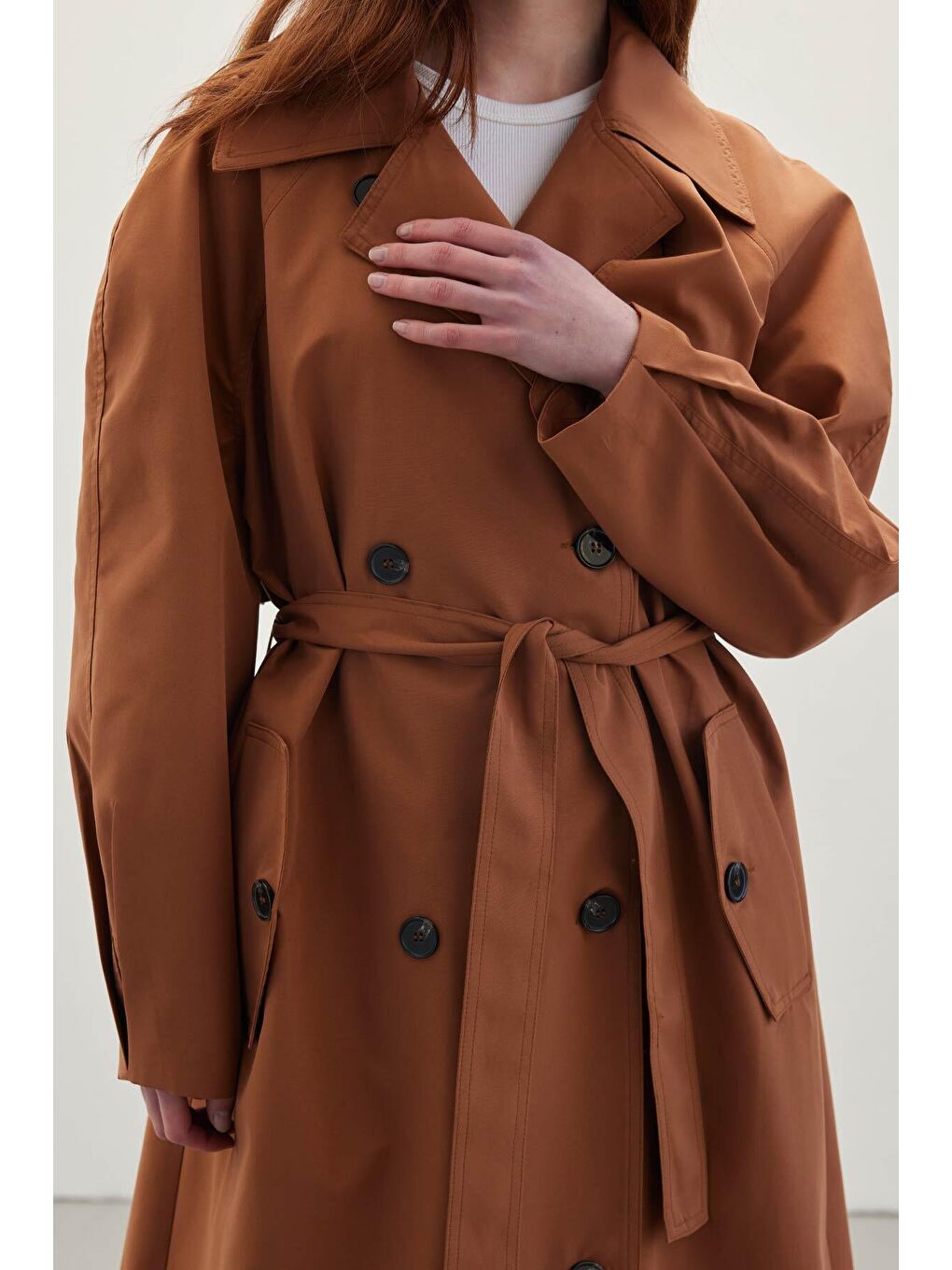Kahverengi Kruvaze Trençkot Fındık Kabuğu-1