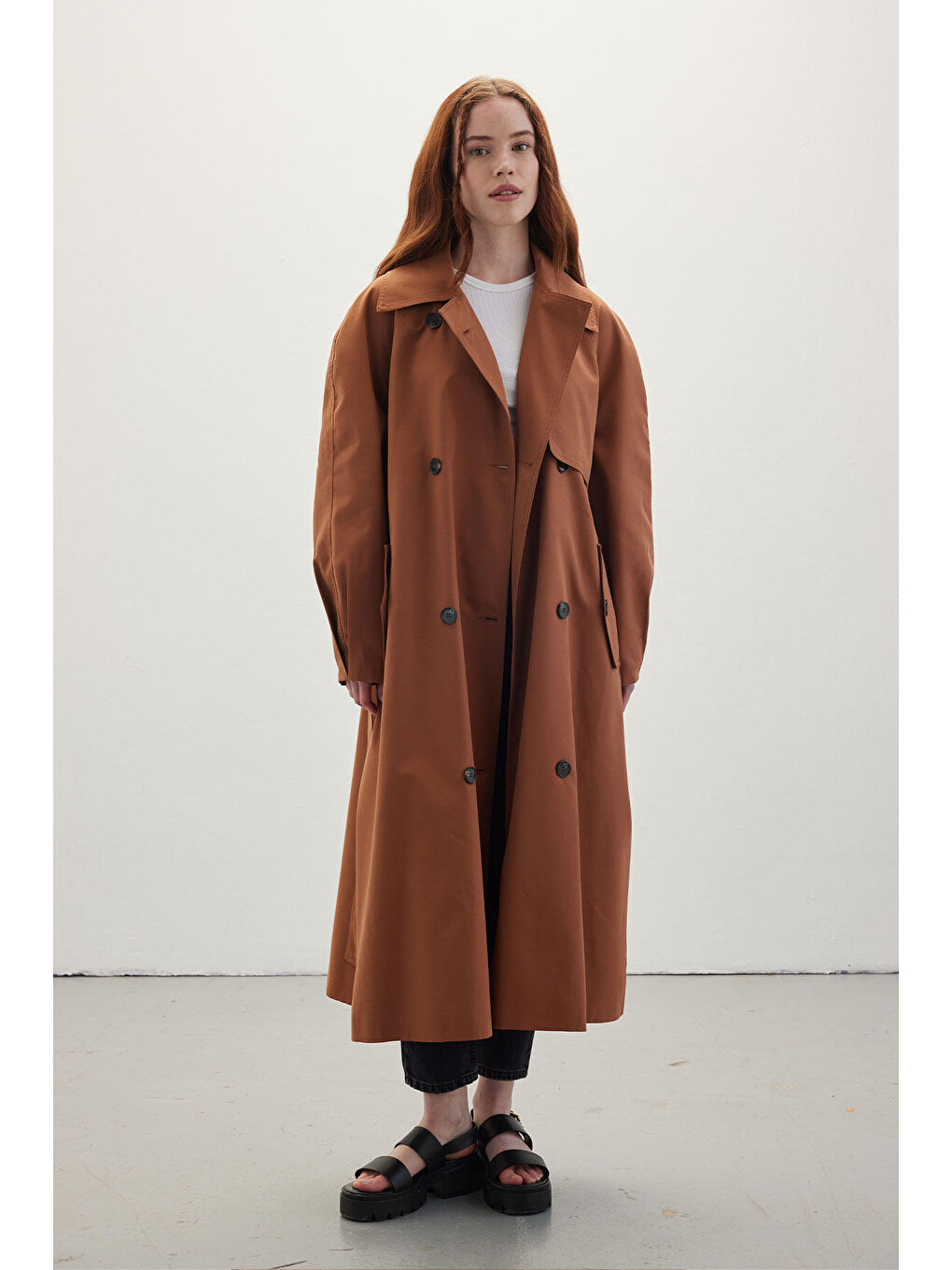Kahverengi Kruvaze Trençkot Fındık Kabuğu-3