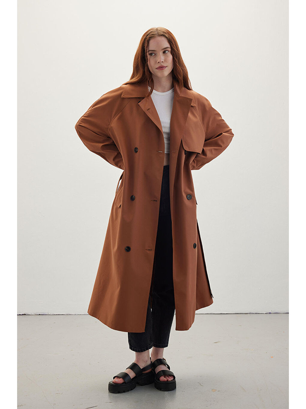 Kahverengi Kruvaze Trençkot Fındık Kabuğu-4
