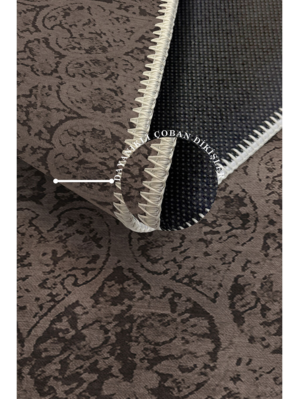 Kahverengi Dekoratif Özel Tasarım Yıkanabilir İnce Kaymaz Tabanlı Modern Halı KECE FR01-3