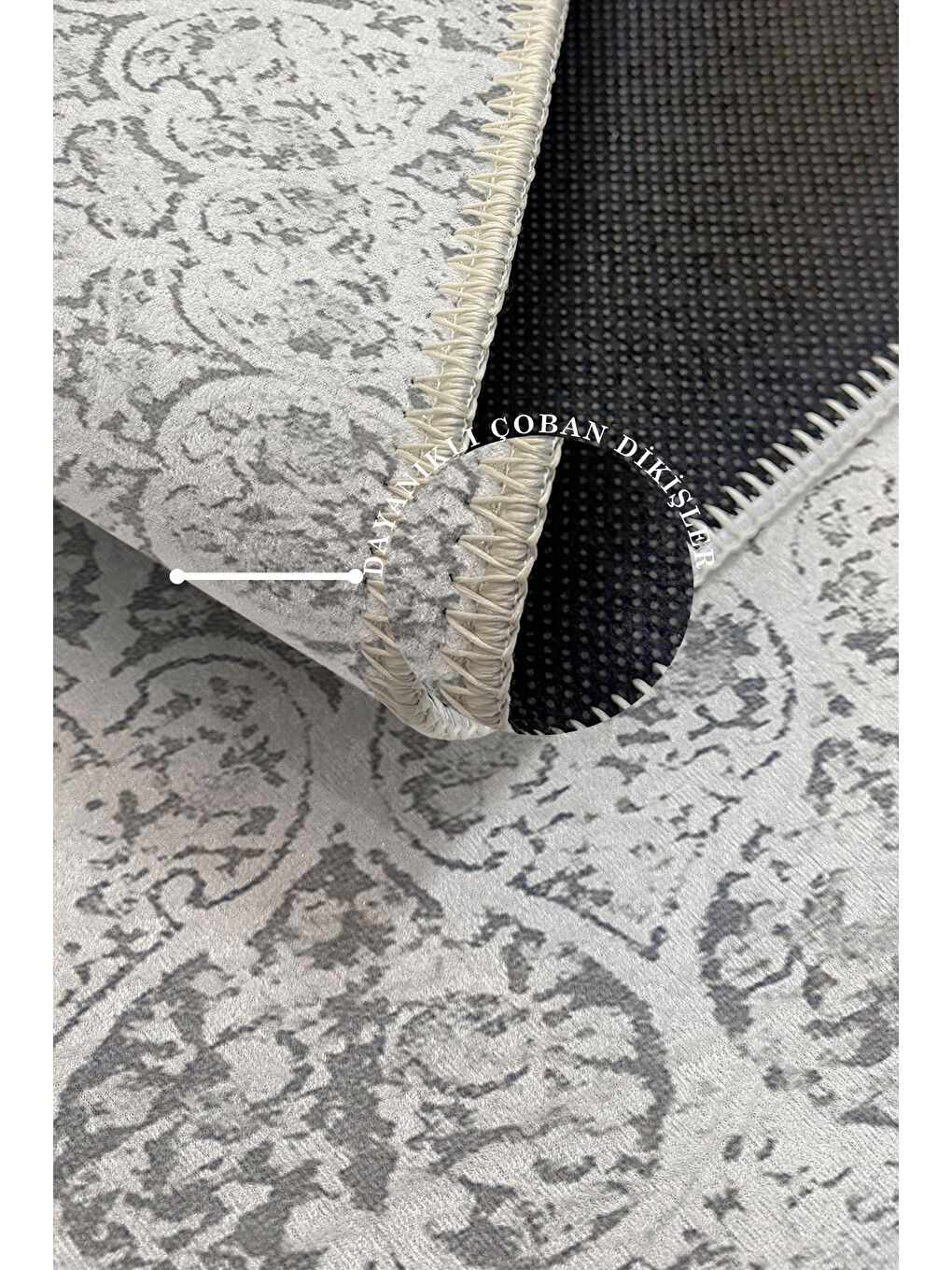 Gri Dekoratif Özel Tasarım Yıkanabilir İnce Kaymaz Tabanlı Modern Halı KECE FR01-3