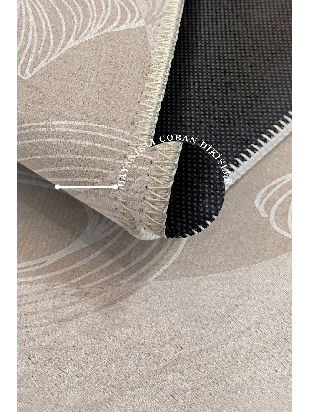 Ekru Dekoratif Özel Tasarım Yıkanabilir İnce Kaymaz Tabanlı Modern Halı KECE FR51-3